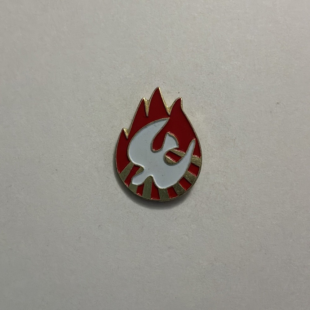 Dove Lapel Pin Hat Pinback Tie Tack Red Flame Gold Tone Enamel White Bird